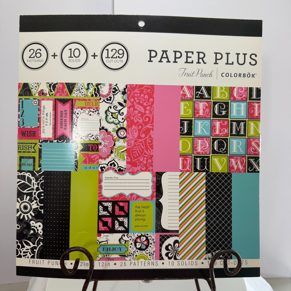 Colorbok Designer Paper Pad Doodle, 12"x 2" New 26 Patterns 10 Solid Fruit Punch